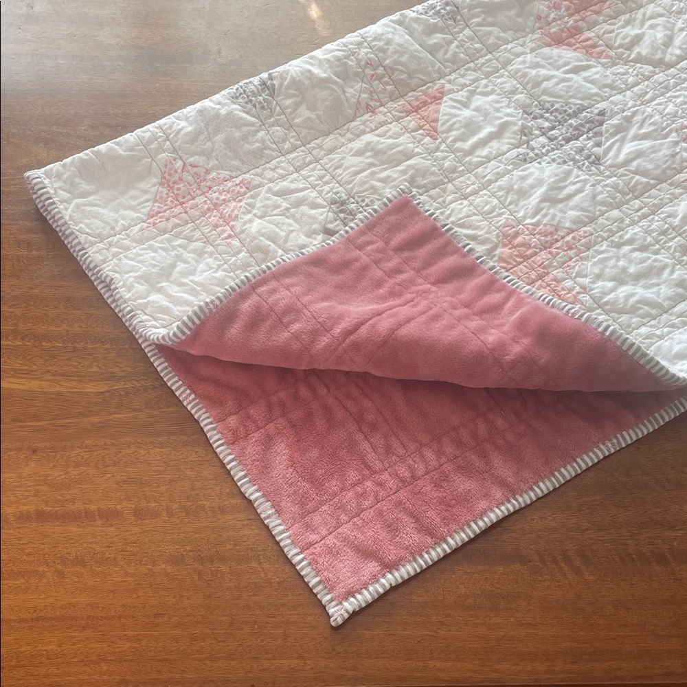Minky Pink and White Quilted Baby Blanket